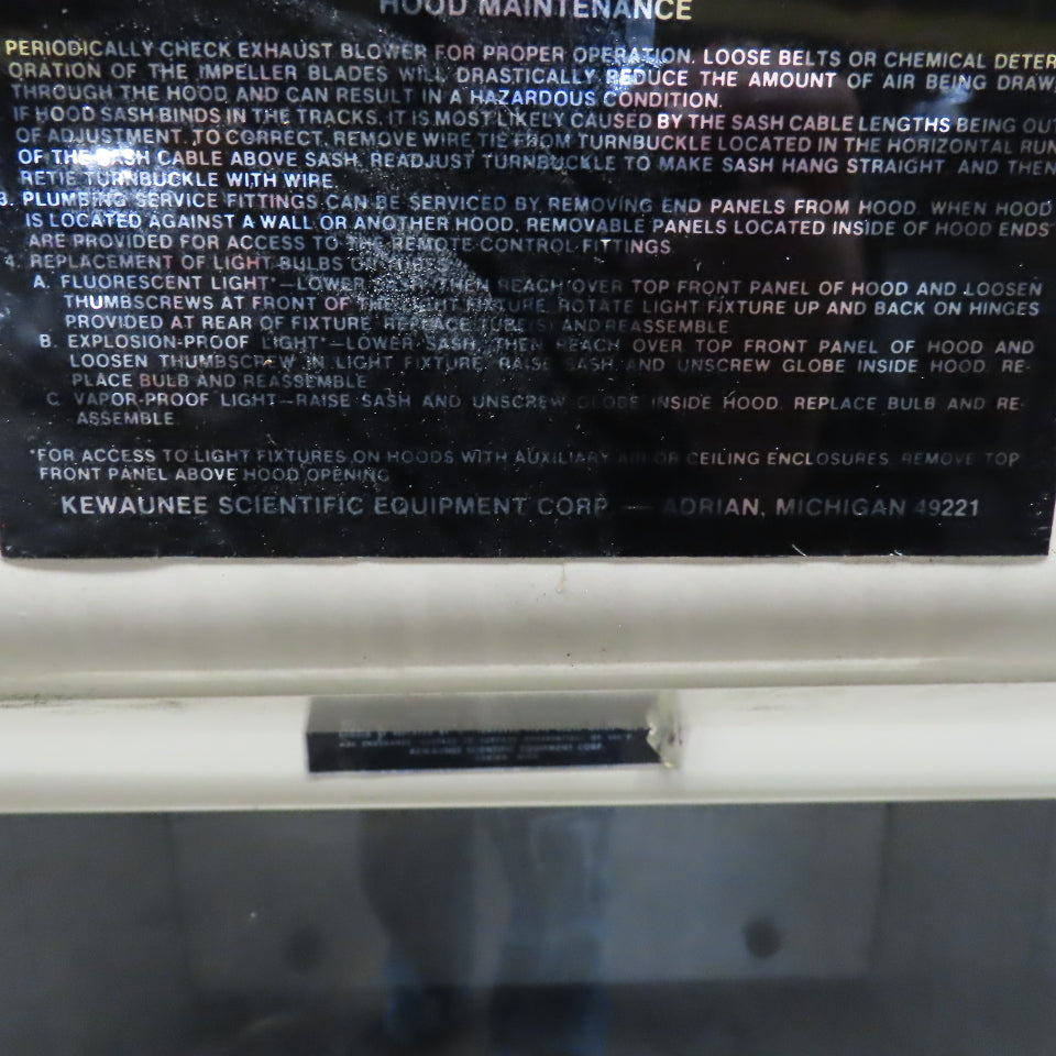 Kewaunee Scientific Equipment Supreme Air Laboratory Fume Hood 36"Wx24"Dx26"H