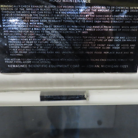 Kewaunee Scientific Equipment Supreme Air Laboratory Fume Hood 36"Wx24"Dx26"H