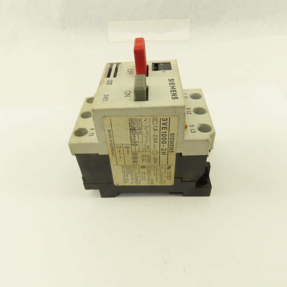 Siemens 3VE1000-2H 600V 30A Manual Motor Starter Motor Protection 1.6-2.5A