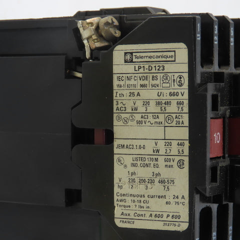 Telemecanique LP1-D 123 LR D09 307 660V 25A Motor Starter Overload 1.6-2.5A Trip