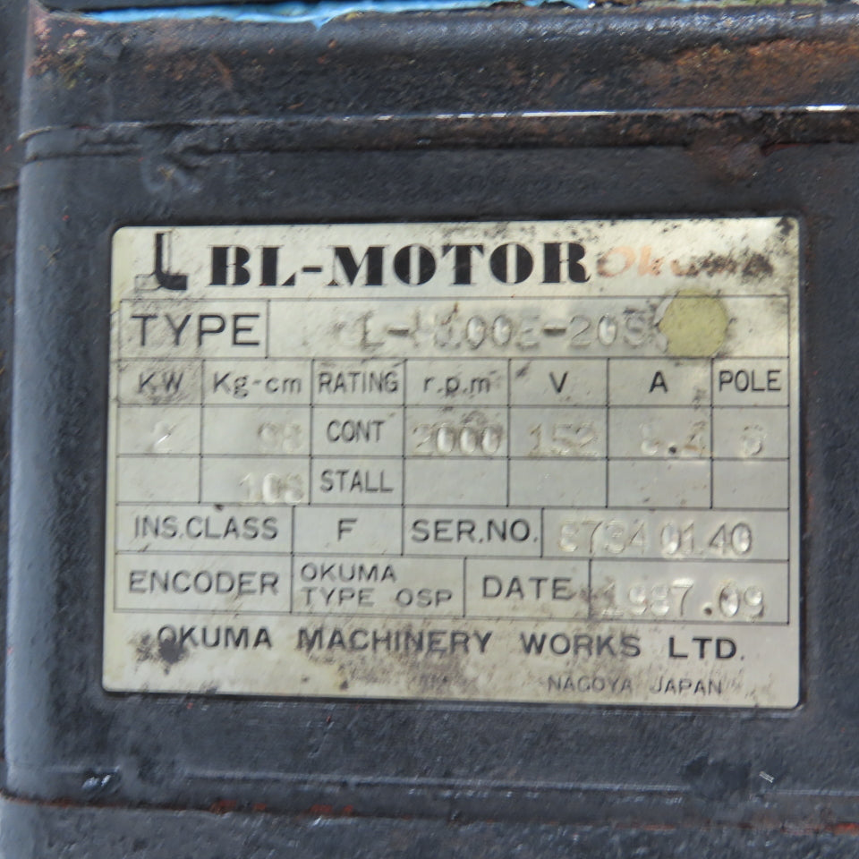 Okuma BL-H100E-20S 2kW 2000 RPM 152V 8.4A Servo Motor