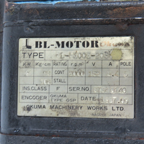 Okuma BL-H100E-20S 2kW 2000 RPM 152V 8.4A Servo Motor