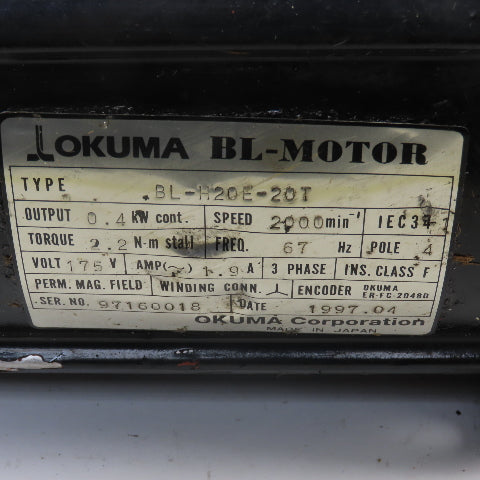 Okuma BL-H20E-20T 0.4kW 2000RPM 175V 1.9A 57Hz BL Servo Motor