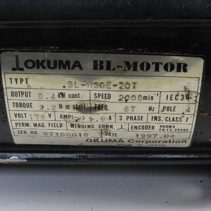 Okuma BL-H20E-20T 0.4kW 2000RPM 175V 1.9A 57Hz BL Servo Motor