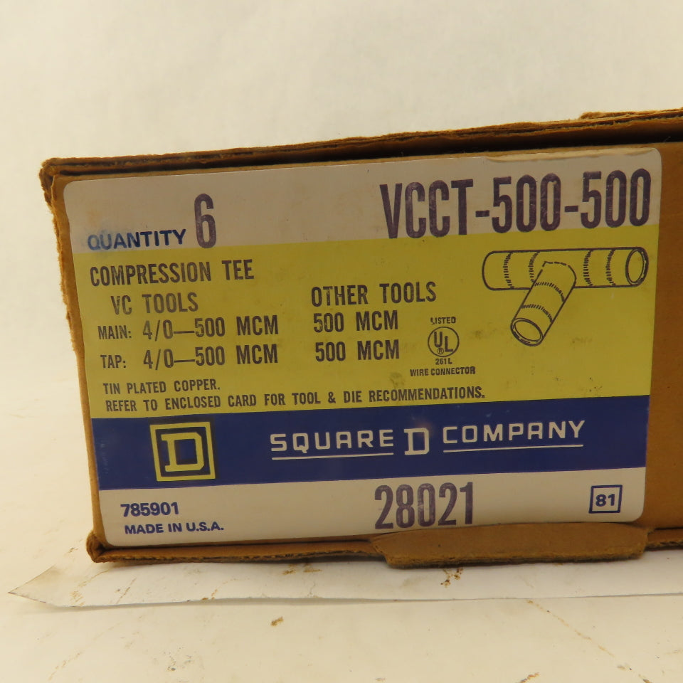 Square D VCCT-500-500 4/0-500 MCM TEE Compression TiN Coated Copper Lot Of 6