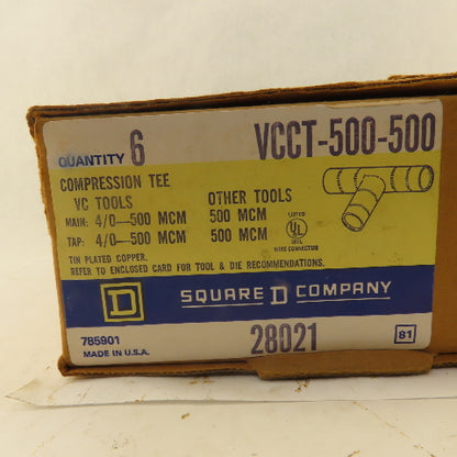 Square D VCCT-500-500 4/0-500 MCM TEE Compression TiN Coated Copper Lot Of 6