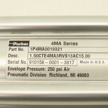 Parker 1P4MA0019321 4MA 1-1/2" Bore 15" Stroke 250PSI Double Acting Air Cylinder