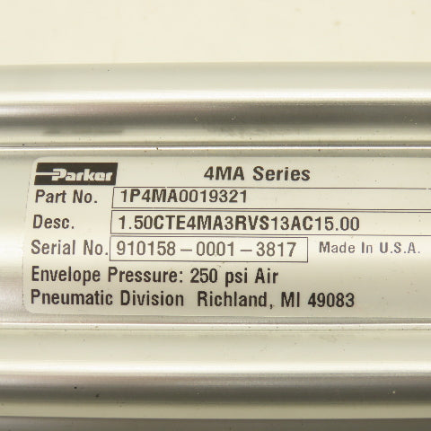 Parker 1P4MA0019321 4MA 1-1/2" Bore 15" Stroke 250PSI Double Acting Air Cylinder
