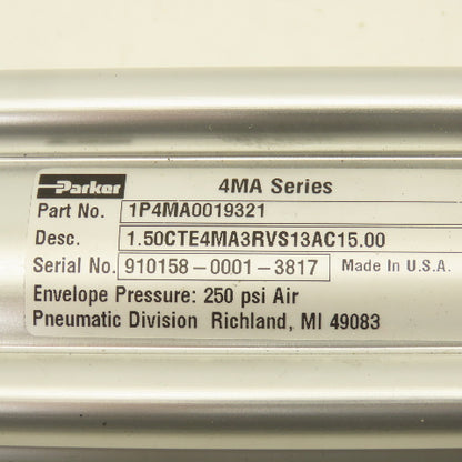 Parker 1P4MA0019321 4MA 1-1/2" Bore 15" Stroke 250PSI Double Acting Air Cylinder