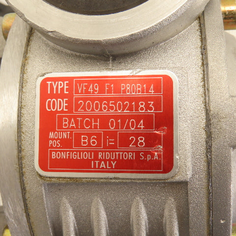 Bonfiglioli VF49 F1 P80B14 Right Angle Gear Motor 220/460V 3Ph 65 RPM 25mm Shaft