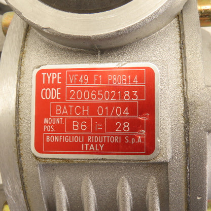 Bonfiglioli VF49 F1 P80B14 Right Angle Gear Motor 220/460V 3Ph 65 RPM 25mm Shaft