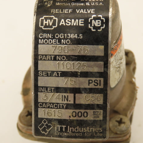 Bell & Gossett 110125 790-75 Pressure Relief Valve 75PSI Set 3/4" NPT