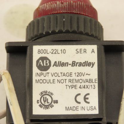Allen Bradley 800L-22L10 120V Red Indicator Pilot Light