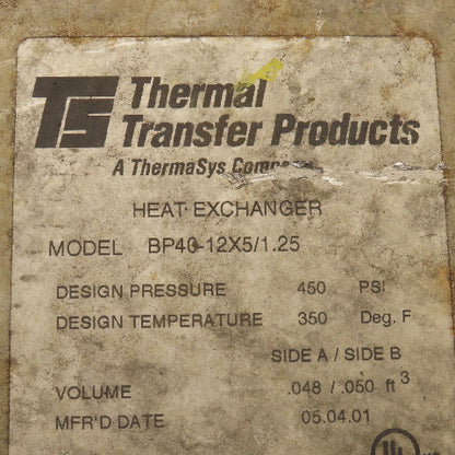 Thermal Transfer BP40-12x5/1.25 Brazed Plate Heat Exchanger 350° 450PSI