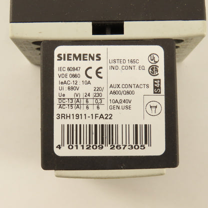 Siemens 3RH1131-1AF00 110V Contactor Relay W/ 3RH1911-1FA11 Auxiliary