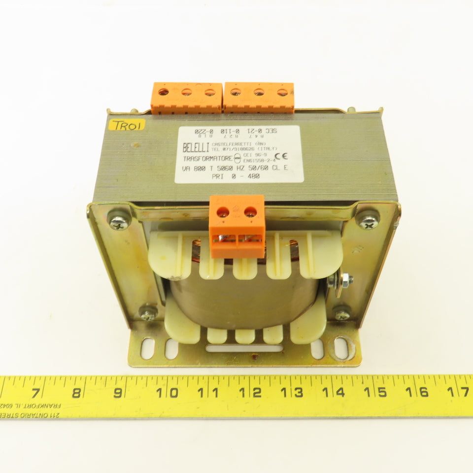 Belelli 800VA 50/60Hz 0-480V Pri 0-21-110/220V Sec. Transformer