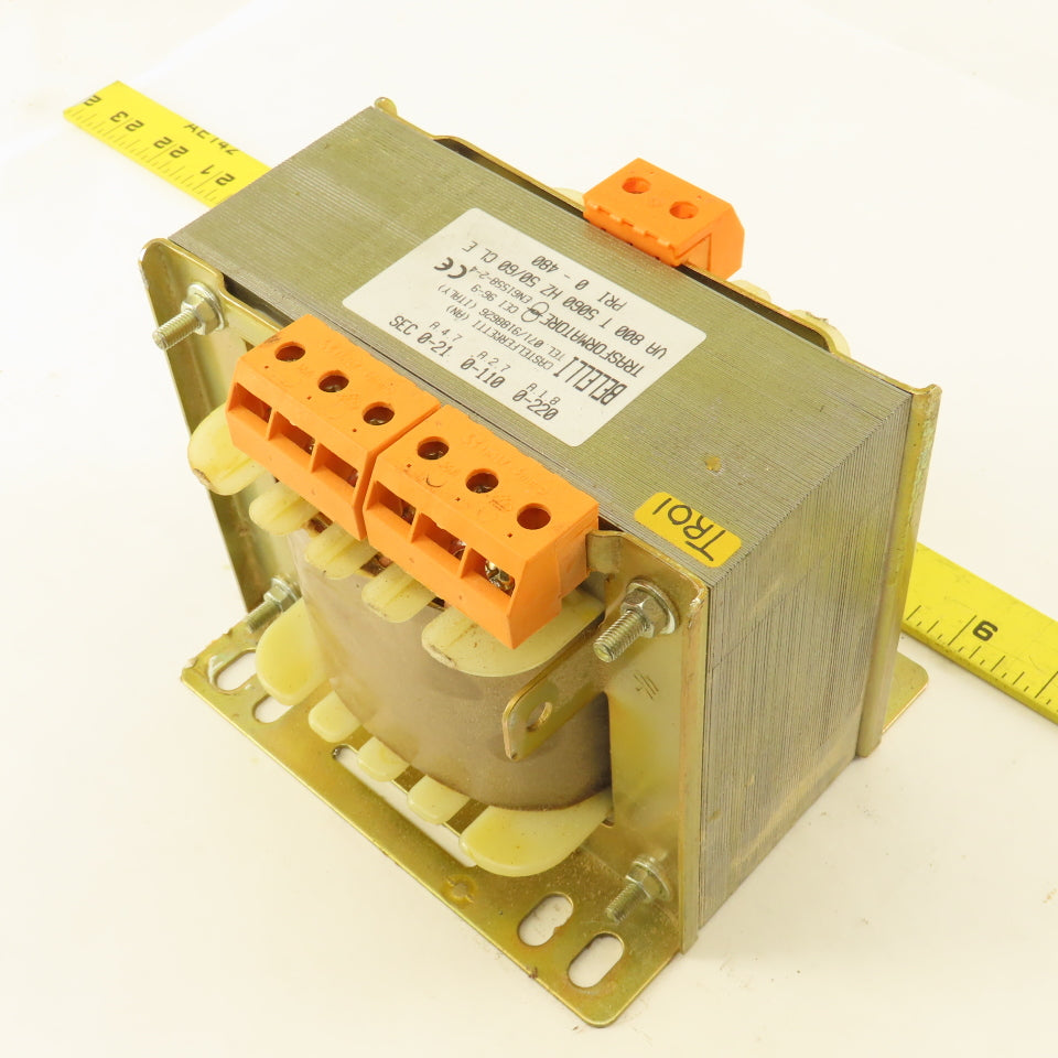 Belelli 800VA 50/60Hz 0-480V Pri 0-21-110/220V Sec. Transformer
