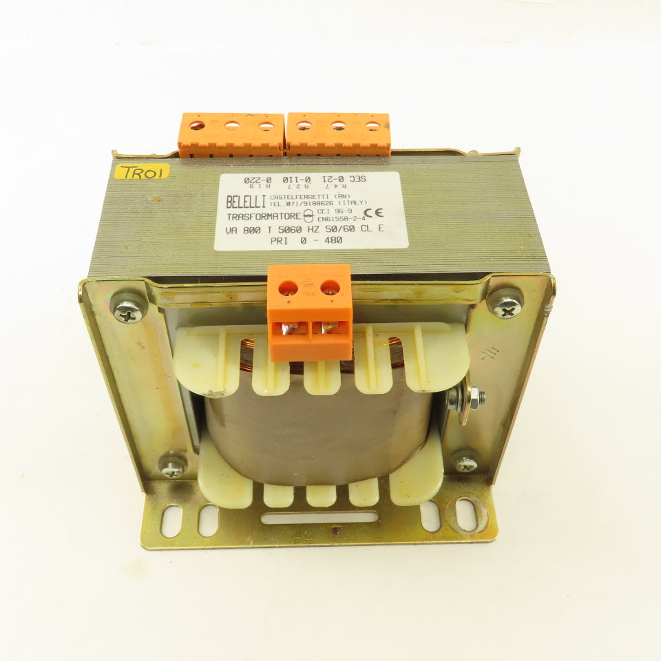 Belelli 800VA 50/60Hz 0-480V Pri 0-21-110/220V Sec. Transformer