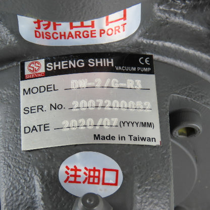 Sheng Shih DW-2/G-R3 2Hp 240/480V 3440RPM 1" NPT 8L/Min Single Stage Vacuum Pump
