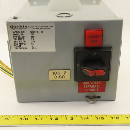 Daykin MDGBT-13 750VA 480V Pri 120V Sec 1Ph Transformer Disconnect