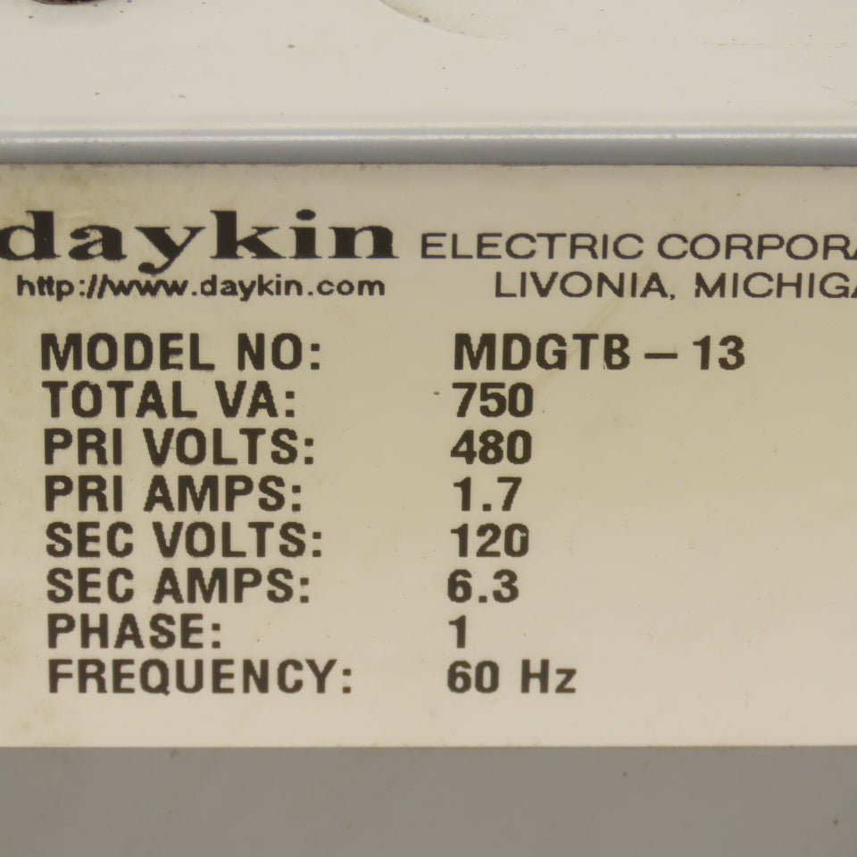 Daykin MDGBT-13 750VA 480V Pri 120V Sec 1Ph Transformer Disconnect