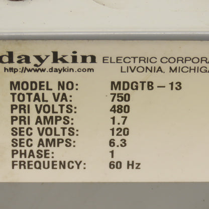 Daykin MDGBT-13 750VA 480V Pri 120V Sec 1Ph Transformer Disconnect