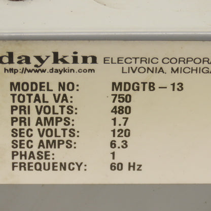 Daykin MDGBT-13 750VA 480V Pri 120V Sec 1Ph Transformer Disconnect