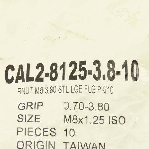 CAL2-8125-3.8-10 M8 3.80 Large Flange Knurled Rivet Nut Pack Of 10