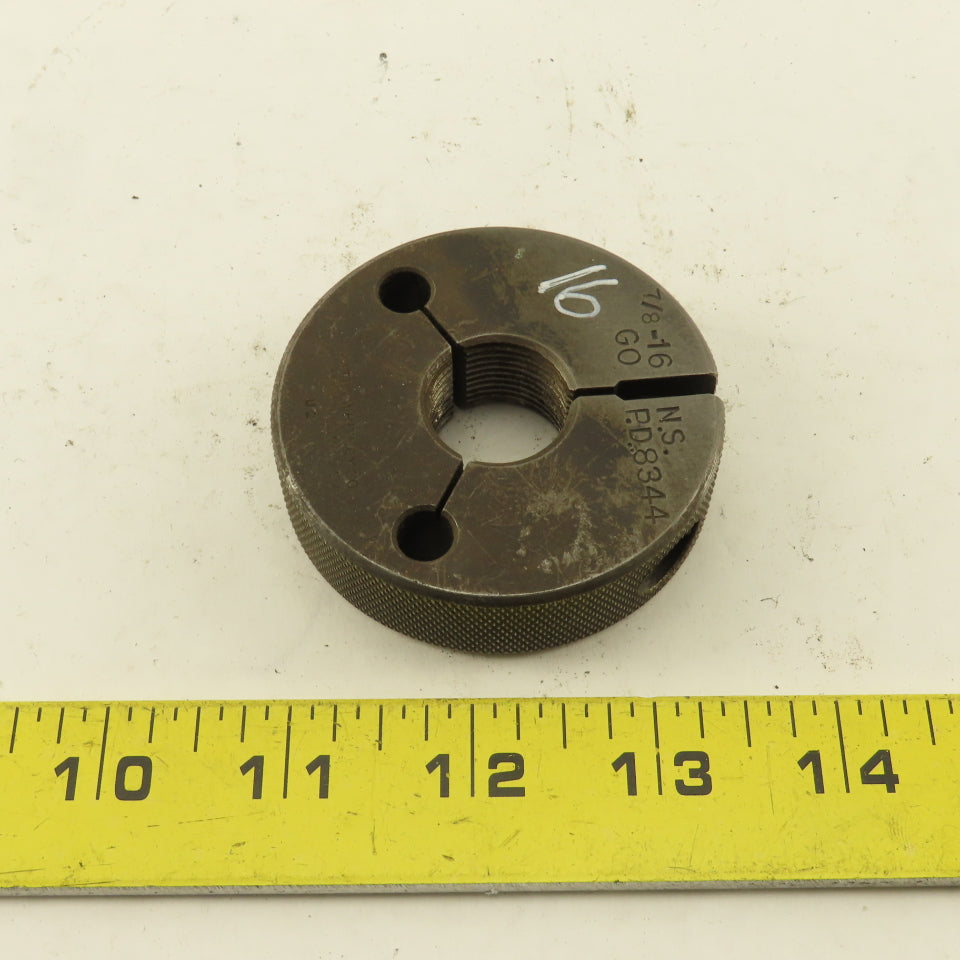 Pratt Whitney 7/8-16 NS Thread Ring GO GAGE ONLY GO PD 0.8344