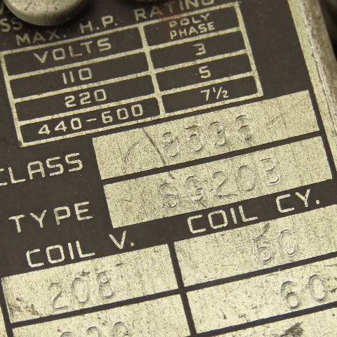 Square D Class 8536 Type SG20B Magnetic Contactor 208/220V Coil