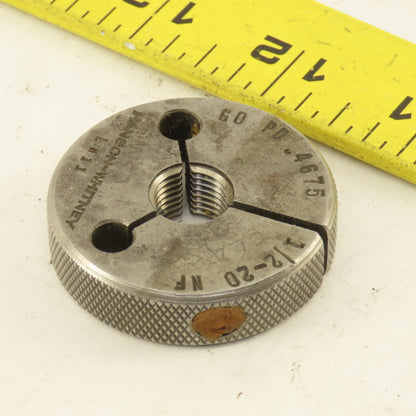 Hanson Whitney 1/2"-20 UNF-2A Thread Ring GO GAGE ONLY GO PD 0.4675