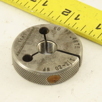 Hanson Whitney 1/2"-20 UNF-2A Thread Ring GO GAGE ONLY GO PD 0.4675