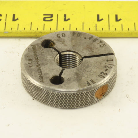 Hanson Whitney 1/2"-20 UNF-2A Thread Ring GO GAGE ONLY GO PD 0.4675