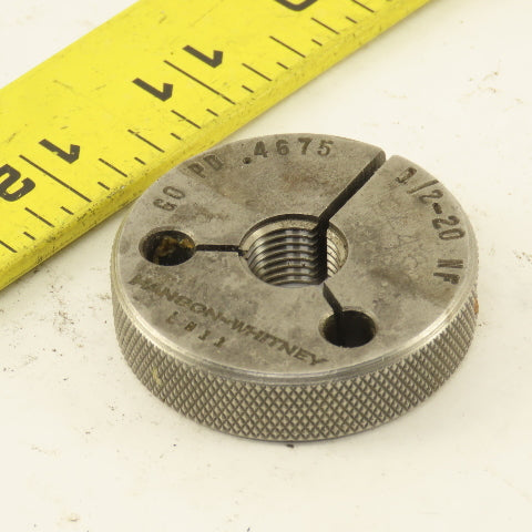 Hanson Whitney 1/2"-20 UNF-2A Thread Ring GO GAGE ONLY GO PD 0.4675