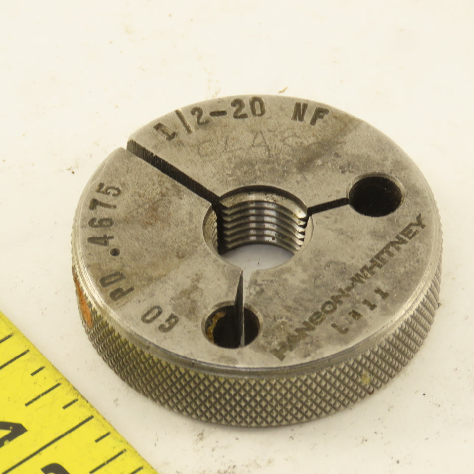 Hanson Whitney 1/2"-20 UNF-2A Thread Ring GO GAGE ONLY GO PD 0.4675