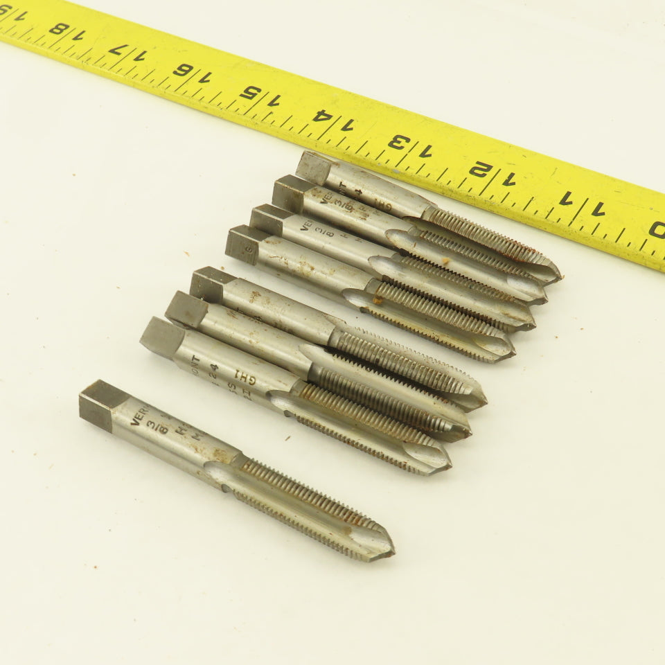 Vermont 3/8"-24 NF Straight Flute Spiral Point Hand Tap Lot Of 8