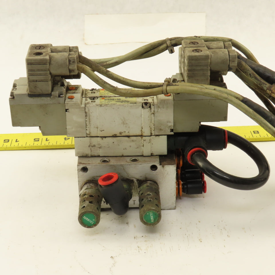 SMC SY5240-5D 2 Position Pneumatic Logic Solenoid Valve Bank Manifold 24VDC Coil