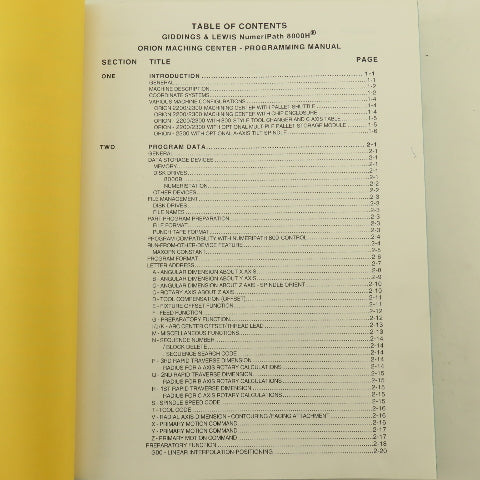 Giddings & Lewis Orion Machining Centers NumeriPath 8000 CNC Programming Manual