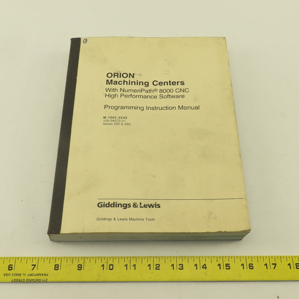 Giddings & Lewis Orion Machining Centers NumeriPath 8000 CNC Programming Manual