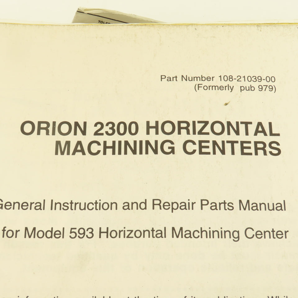 Giddings & Lewis Orion 2300 Horizontal Machining  Repair Parts Prints Manual