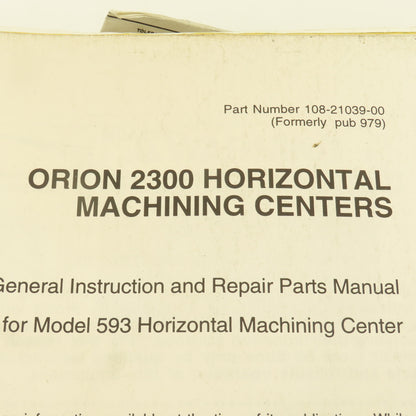 Giddings & Lewis Orion 2300 Horizontal Machining  Repair Parts Prints Manual