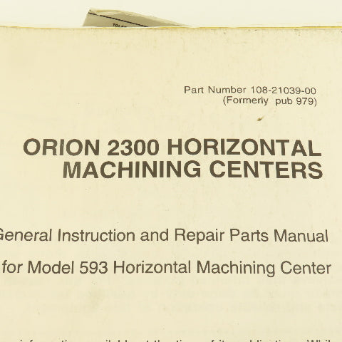 Giddings & Lewis Orion 2300 Horizontal Machining  Repair Parts Prints Manual