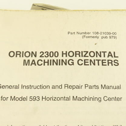 Giddings & Lewis Orion 2300 Horizontal Machining  Repair Parts Prints Manual