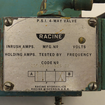 Racine 654011 4 Way Hydraulic Valve 115V 5000 PSI & Pressure Control Valve