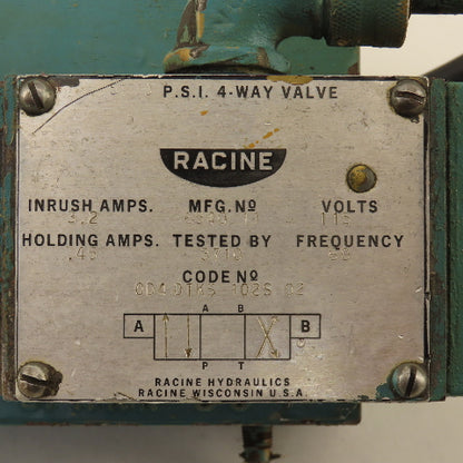 Racine 654011 4 Way Hydraulic Valve 115V 5000 PSI & Pressure Control Valve