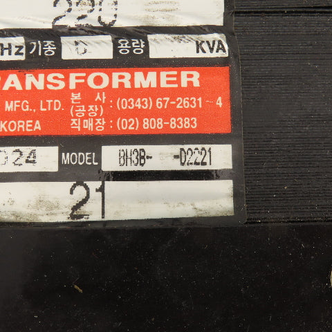 Bum Han MFG. BH3B-D2221 220V 60Hz 3Ph Primary Transformer 19/21V Secondary