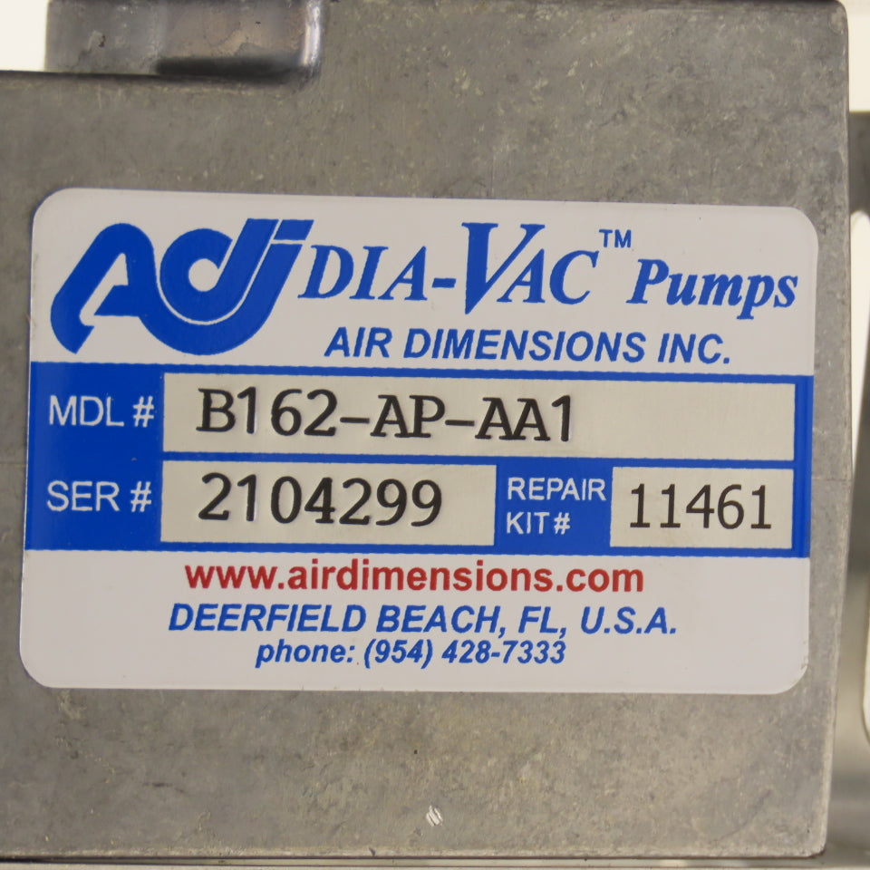 Air Dimensions Inc. B162-AP-AA1 Dia-Vac Vacuum Pump 110/220V