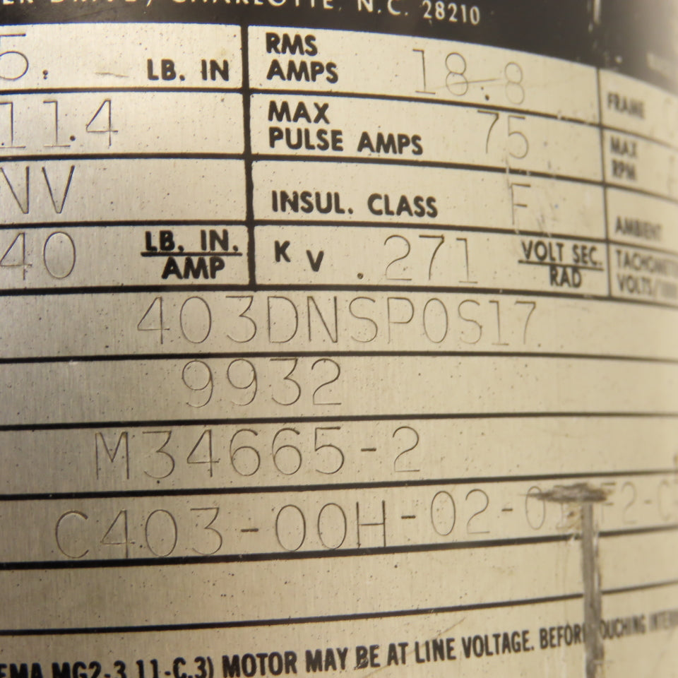 Powertron Contraves 403DNSP0S17 Permanent Magnet Servo Motor 4000RPM 114V
