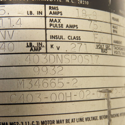 Powertron Contraves 403DNSP0S17 Permanent Magnet Servo Motor 4000RPM 114V
