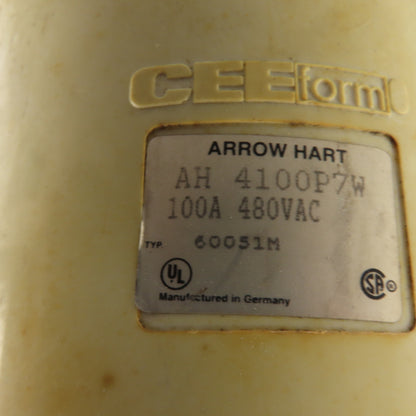 Arrow Hart AH4100P7W 100 AMP 3 Pole 4 Wire 3 Phase 480V Male Pin Plug & Sleeve